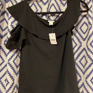 J. Crew Elegant Black Ruffle Blouse